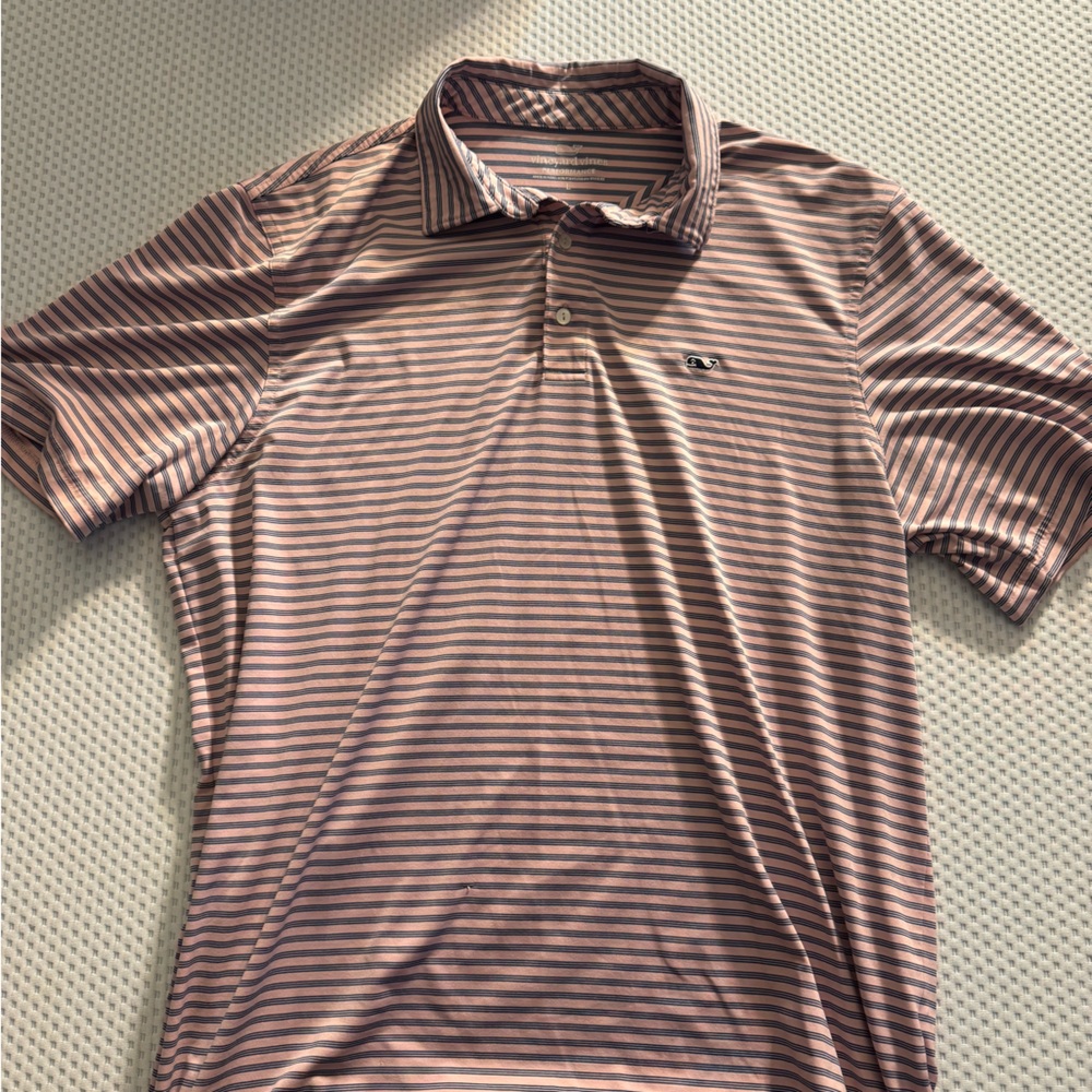 Vineyard Vines Pink and Black Striped Polo